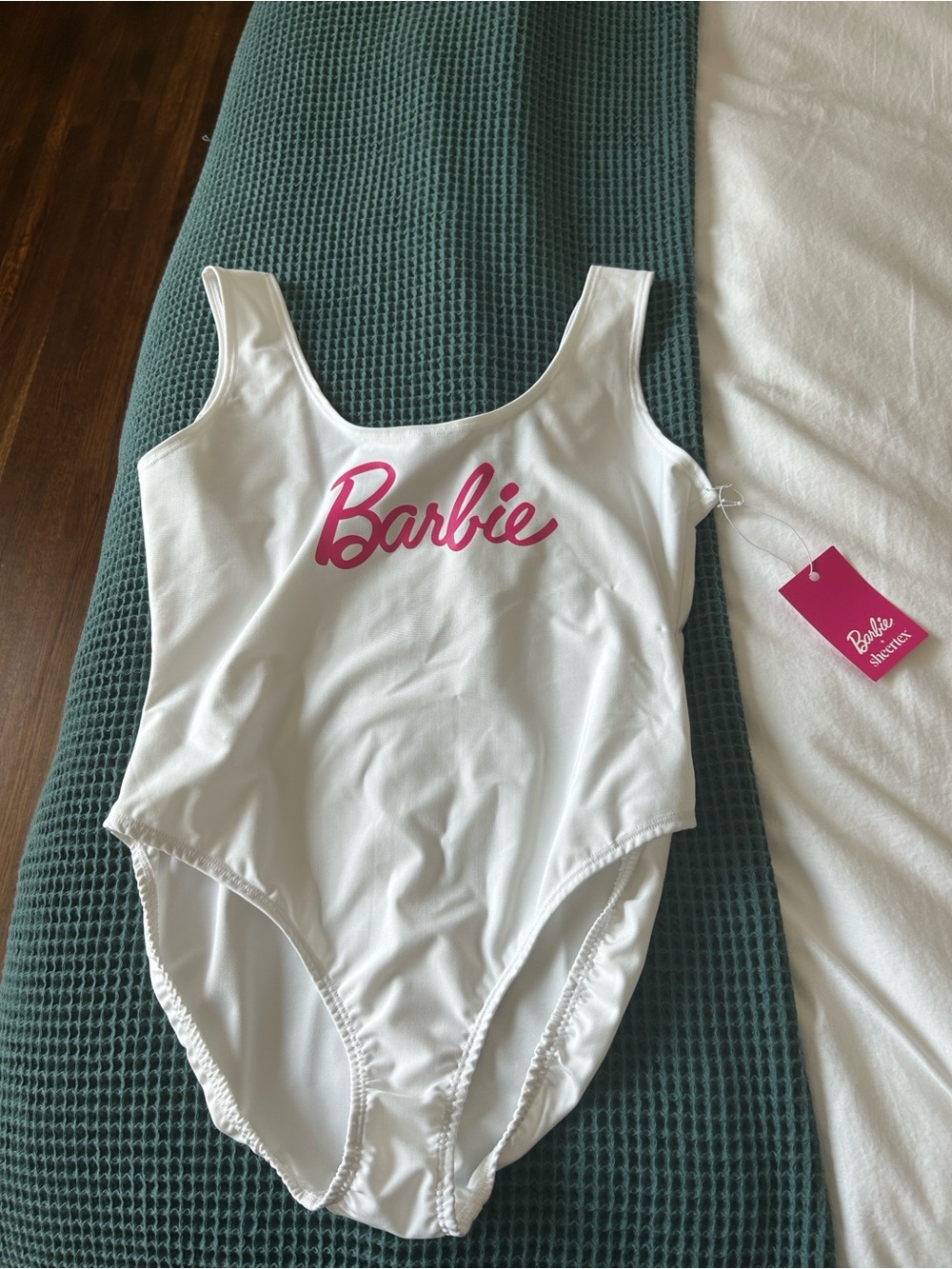 Barbie White Scoop Neck Logo Bodysuit